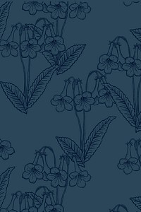 Aesthetic flower line art background in dark blue, hand drawn minimal design