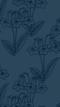 Aesthetic floral mobile wallpaper, hand drawn line art design in blue