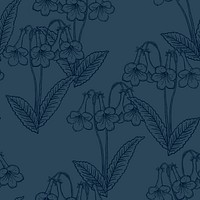 Line art seamless floral pattern, blue aesthetic graphic design psd