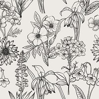 Seamless floral background, aesthetic minimal hand drawn pattern design psd