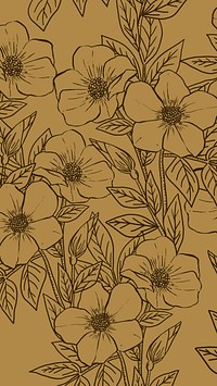 Floral iPhone wallpaper, hand drawn line art design in dark yellow