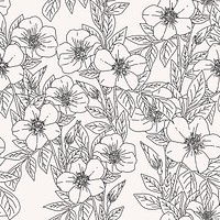 Seamless hand drawn flower background, nature pattern illustration, paintable line art vector