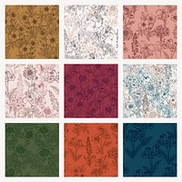 Flower watercolor seamless background, colorful aesthetic flower pattern design collection vector