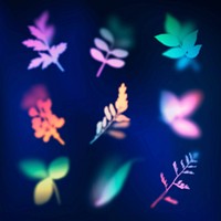 Gradient floral and nature stickers, colorful neon graphic vector