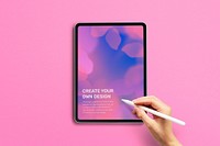 Aesthetic tablet mockup, with leaf border, colorful design psd