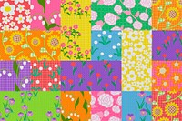 Patchwork colorful floral background, cute pattern design psd