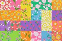 Patchwork colorful floral background, cute pattern design vector