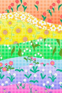 Gingham flower background, kidcore spring design