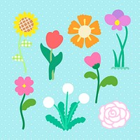 Spring flower sticker, girly design background set vector