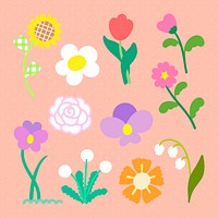 Pastel flower clipart, cute sticker for kids set psd