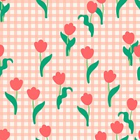 Gingham seamless flower background, colorful spring design vector