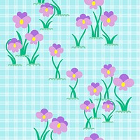 Gingham flower seamless background, colorful spring design psd