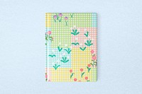 Aesthetic floral notebook, colorful gingham pattern