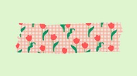 Flower washi tape sticker, pastel aesthetic element with gingham design vector