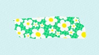 Flower washi tape sticker, pastel aesthetic element with gingham design psd