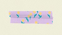 Flower washi tape sticker, pastel aesthetic element with gingham design psd