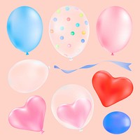 Cute party balloons collage element psd