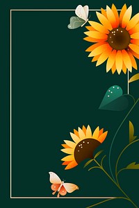 Illustrative sunflower frame graphic background, vertical botanical design