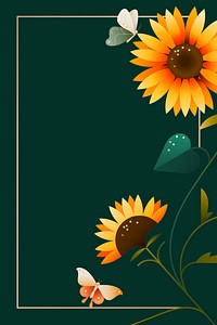 Green sunflower floral frame background, aesthetic botanical design psd