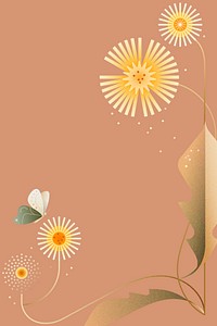 Orange background, aesthetic floral border design vector