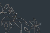Floral line art background, gold border design psd
