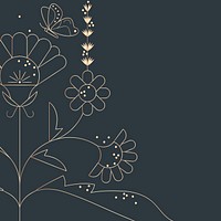 Daisies line art background, floral border design vector