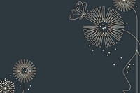 Dandelion line art graphic background, gold border design