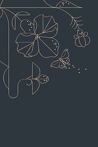 Floral line art background, gold design psd