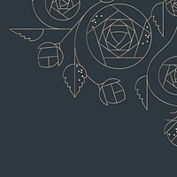 Roses background, gold floral border design vector