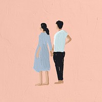 Couple paint brush sticker, exploration design, pastel pink background design psd