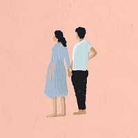 Watercolor painting couple sticker, aesthetic exploration design on pink background vector