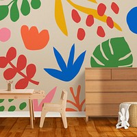 Colorful wall mockup, botanical design psd