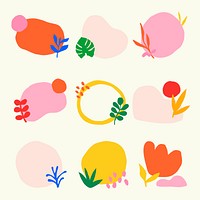 Botanical stickers set, cute abstract design psd
