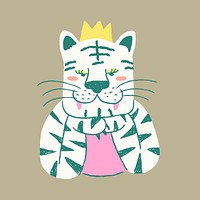 Funky tiger, animal doodle sticker, 2022 Chinese horoscope vector