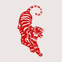 Chinese tiger year clipart, red traditional design psd