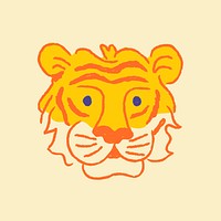 Tiger doodle sticker, yellow animal in cute design vector