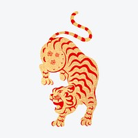 Chinese horoscope tiger traditional sticker, gold design vector