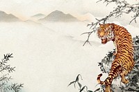 Roaring tiger background, Chinese horoscope animal illustration, remixed from artworks by Ohara Koson