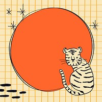 Chinese tiger frame, grid pattern background in orange vector