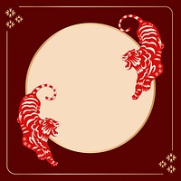 Tiger animal zodiac frame background, red traditional design psd