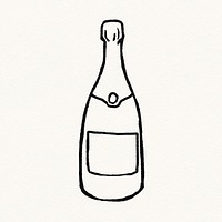 Champagne bottle sticker, celebration drinks doodle psd