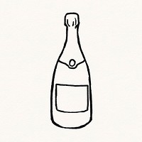 Champagne bottle sticker, celebration drinks doodle vector