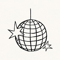 Disco ball doodle sticker, party decoration graphic psd