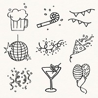 New year celebration sticker, festive doodle set vector