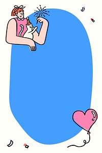 Cute Valentine's frame background, woman and cat doodle vector