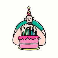 Man making birthday wish, party doodle graphic vector 