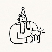 Man holding beer glass, festive party character illustration