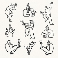Festive party doodle sticker, celebration cartoon psd set