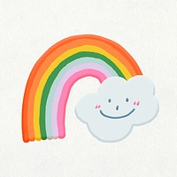 Rainbow doodle, cute emoji collage element, illustration