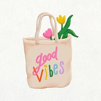 Good vibes text tote bag sticker, fashion, collage element vector